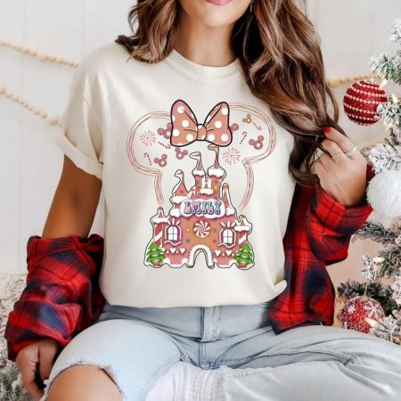 Disney Gingerbread Castle Shirt, Custom Christmas Cookie Tee, Personalized Minnie Bow Holiday Top