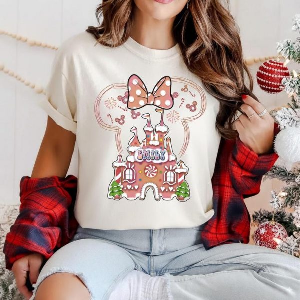 Disney Gingerbread Castle Shirt, Custom Christmas Cookie Tee, Personalized Minnie Bow Holiday Top