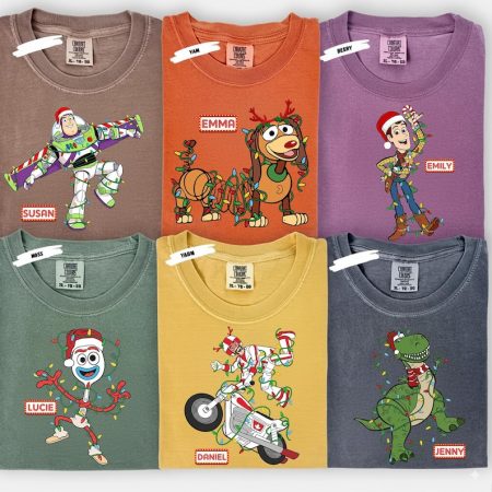 Personalized Toy Story Christmas Shirt, Personalized Holiday Disney Tee, Buzz Woody Forky Slinky Rex T-Shirt, Festive Family Tee