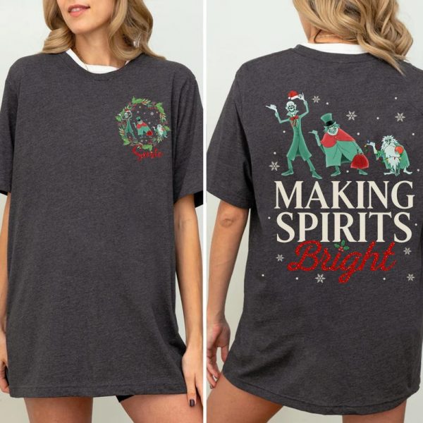 Custom Name Making Spirits Bright Haunted Mansion Shirt, Personalized Disney Ghost Christmas Tee, Festive Holiday Spirit T-Shirt