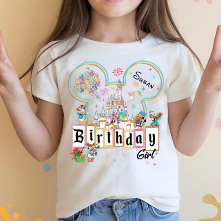 Disney Birthday Girl Custom Name Shirt, Personalized Castle Tee, Custom Name Party T-Shirt, Cute Mickey Minnie Gift