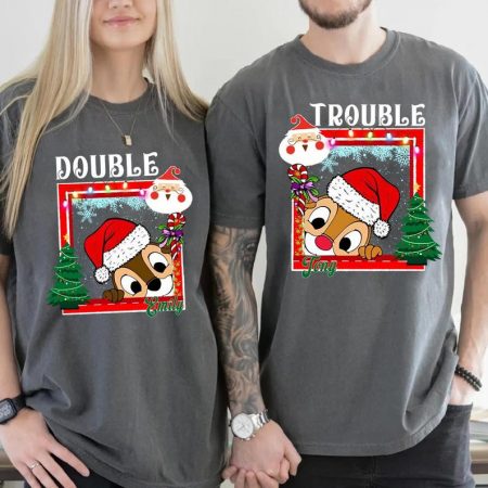 Custom Name Chip & Dale Double Trouble Disney Christmas Shirt, Christmas Disney Family Vacation Personalized Shirt, Chipmunks Gifts