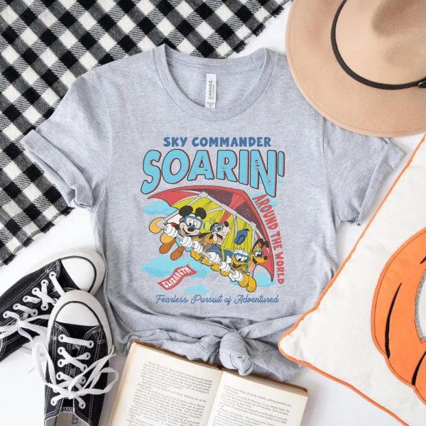 Custom Name Soarin’ Around the World Shirt, Sky Commander Mickey Tee, Adventure Tee, Vintage Disney Travel Gift