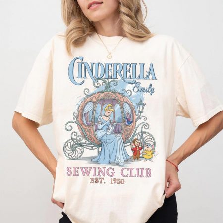 Vintage Cinderella Sewing Club Personalized Shirt, Custom Name Fairy Tale Tee, Princess Pumpkin Coach Shirt, Cute Vintage Disney Tee