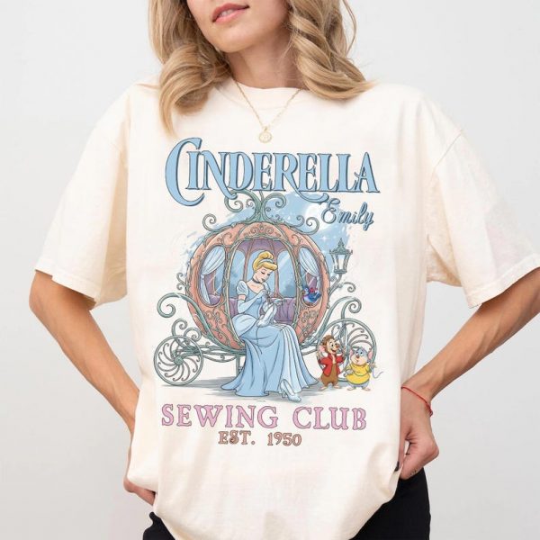 Vintage Cinderella Sewing Club Personalized Shirt, Custom Name Fairy Tale Tee, Princess Pumpkin Coach Shirt, Cute Vintage Disney Tee