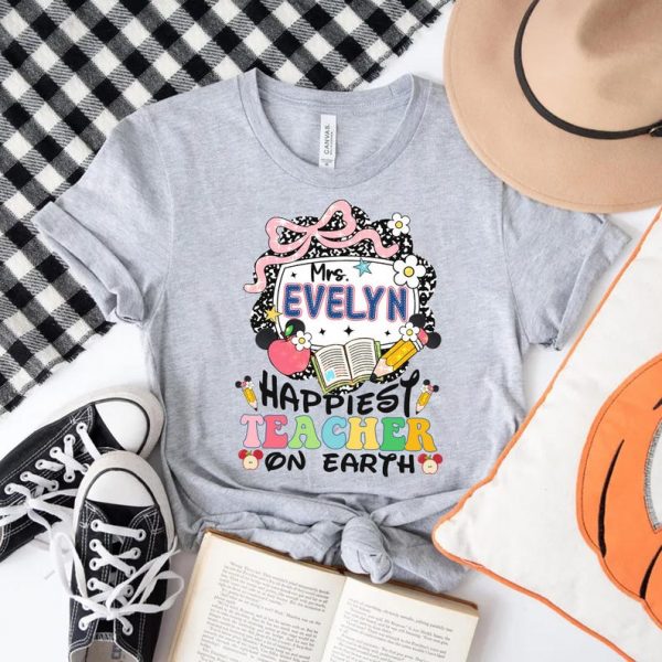 Custom Name Disney Teacher Shirt, Happiest Teacher on Earth, Personalized Name Back to School Tee