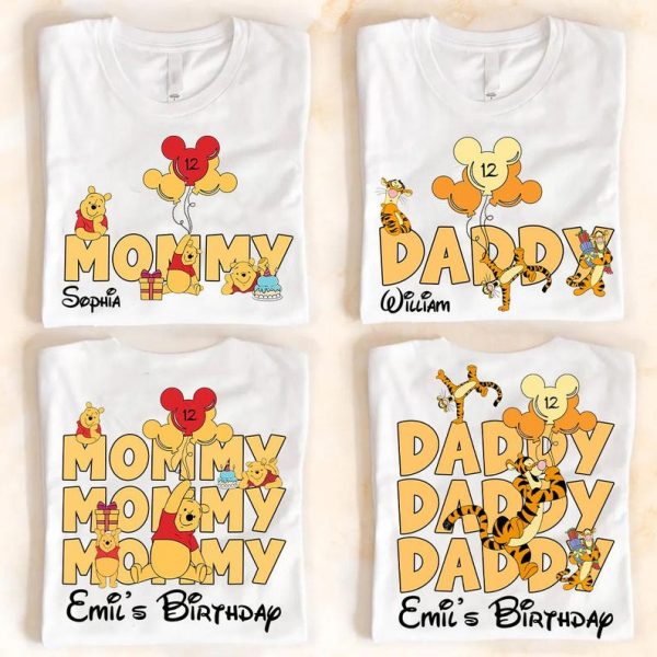 Custom Name Winnie The Pooh Birthday Shirt, Disney Family Birthday T-Shirt, Winnie&Co Tee, Winnie Bear Kids T-Shirt, Birthday Party Shirt