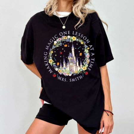 Making Magic One Lesson At A Time Custom Name Shirt,Teacher Castle Shirt, School Floral Tee, Disney Classroom Graphic, Magic Lesson Shirt