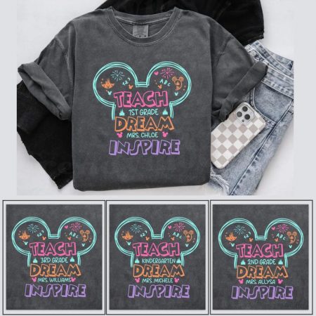 Personalized Teach Dream Inspire Shirt, Teacher Grade Tee, Disney Classroom Tee, Teacher Inspire Shirt, Teach Dream Tee