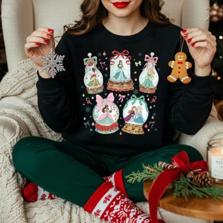 Coquette Bow Disney Princess Christmas Comfort Colors Shirt, Family Christmas Sweatshirt, Coquette Bow Christmas Tee, Disney Princess Shirt