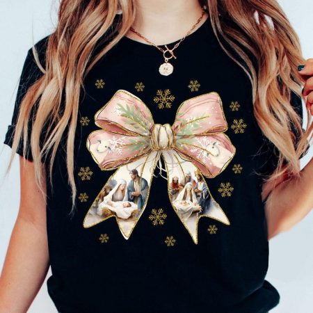 Comfort Colors Jesus Christmas Coquette Bow,Christian Christmas Shirt, Jesus Christmas Shirt, Nativity Christmas Shirt, Nativity Scene Shirt