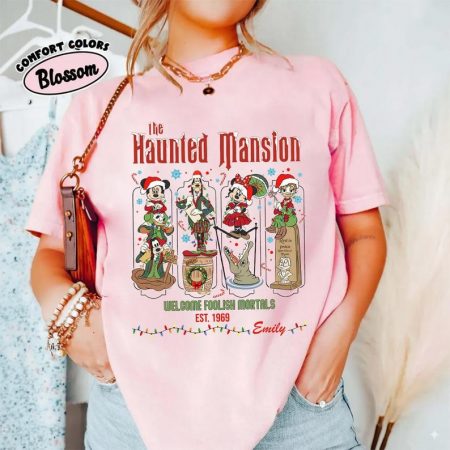 Custom Name Disney Haunted Mansion Christmas Shirt, Mickeys Very Merry Xmas Tee, Mickey and Friends Christmas Tee, Disney Xmas Lights Shirt