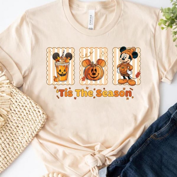 Retro Tis The Season Disney Shirt, Mickey Pumpkin Autumn Tee, Fall Cozy Pumpkin Spice T-Shirt