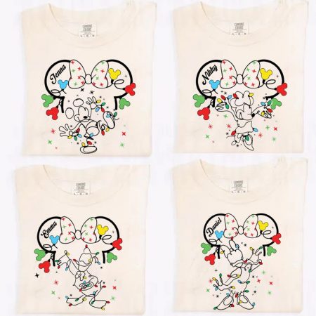 Custom Name Disney Christmas Lights Shirt, Mickey and Friends Christmas Tee, Very Merry Xmas Holiday Shirt, Disneyland Characters Xmas Tee