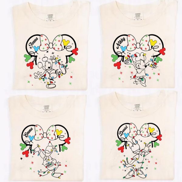 Custom Name Disney Christmas Lights Shirt, Mickey and Friends Christmas Tee, Very Merry Xmas Holiday Shirt, Disneyland Characters Xmas Tee