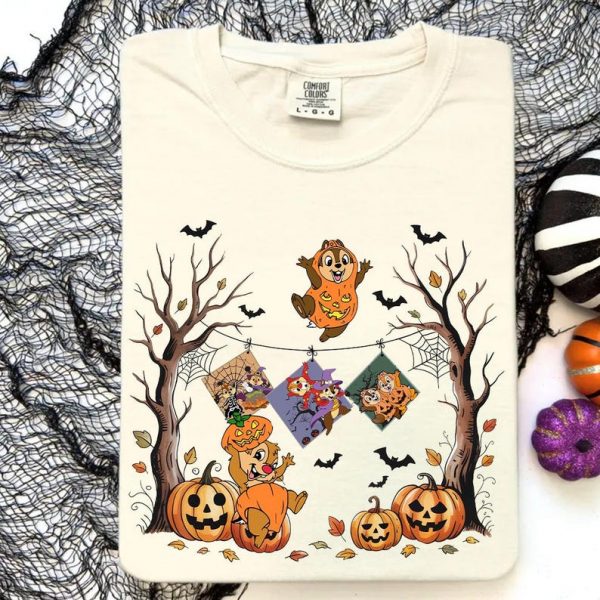 Chip and Dale Halloween Shirt, Cute Pumpkin Patch Tee, Spooky Autumn Cartoon T-Shirt, Fall Disney Inspired Tee