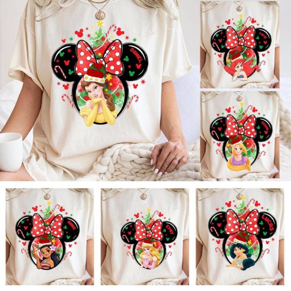 Personalized Princess Christmas Shirt, Disney Minnie Mouse Holiday Tee, Custom Name Xmas Tree T-Shirt, Family Gift