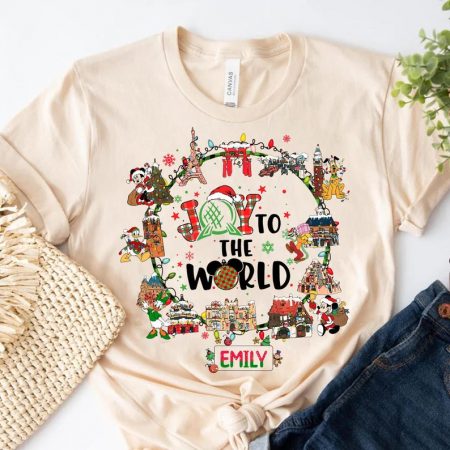Custom Name Joy To The World Disney Shirt, Personalized Christmas Tee, Custom Name Holiday T-Shirt, Cute Theme Park Gift