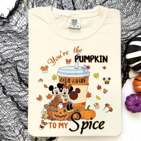 Custom Name You're the Pumpkin to My Spice Shirt, Personalized Fall Disney Tee, Custom Couple Autumn T-Shirt, Cute Mickey Minnie Gift