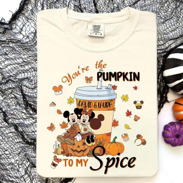 Custom Name You're the Pumpkin to My Spice Shirt, Personalized Fall Disney Tee, Custom Couple Autumn T-Shirt, Cute Mickey Minnie Gift