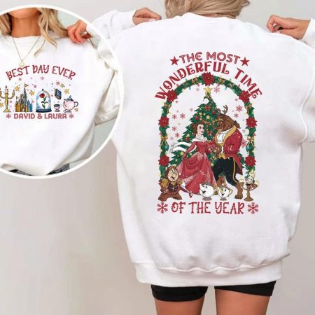 Custom Name Beauty and the Beast Christmas Shirt, Personalized Holiday Tee, Best Day Ever Couple T-Shirt, Wonderful Time of Year Top