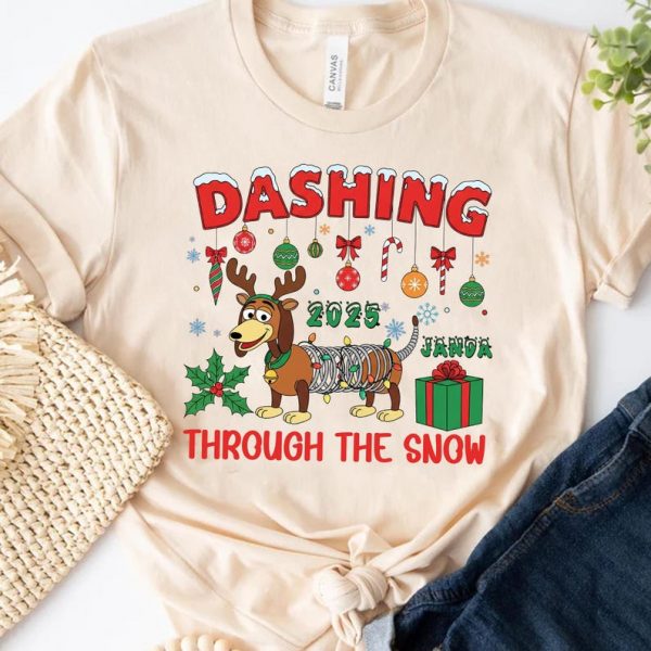 Custom Name Dashing Through The Snow Dachshund Shirt, Personalized Christmas Tee, Cute Holiday Dog T-Shirt, Festive Gift 2025