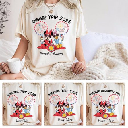 Personalized Disney Trip 2025 Shirt, Mother Daughter Besties Sisters Tee, Custom Name Minnie Daisy Ice Cream Tee, Family Vacation Gift