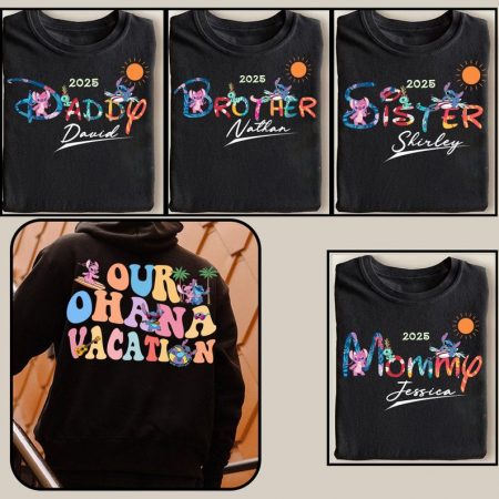 Personalized Our Ohana Vacation Shirt, 2025 Family Matching Tee, Stitch Shirt, Hawaiian Travel Gift for Mommy Daddy Brother Sister