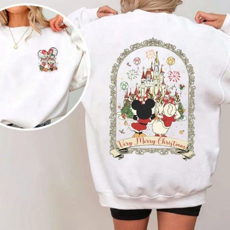 Two-sided Minnie And Daisy Besties Christmas Shirt,Disney with my Bestie Castle Christmas Girl Trip, Mickey's Christmas Sweatshirt