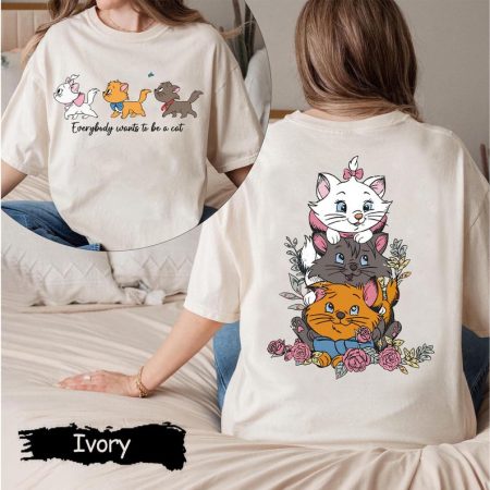 Vintage Everybody Wants to Be a Cat Shirt, Aristocats Marie Berlioz Toulouse Sweatshirt, Disney Cute Cat Floral Shirt