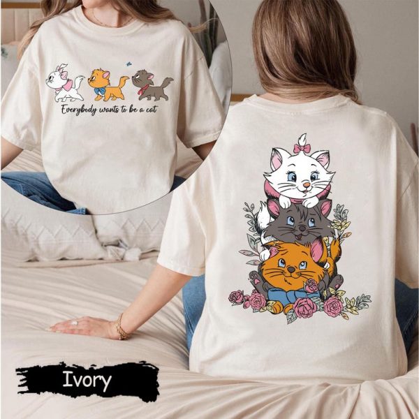 Vintage Everybody Wants to Be a Cat Shirt, Aristocats Marie Berlioz Toulouse Sweatshirt, Disney Cute Cat Floral Shirt