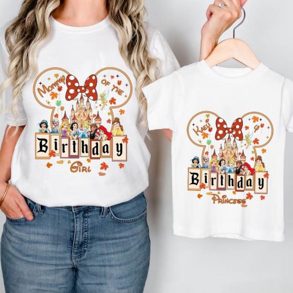 Personalized Princess Birthday Girl Shirt, Disney Castle Minnie Bow Matching Tee, Fall Birthday Graphic, Disney Autumn Birthday Shirt