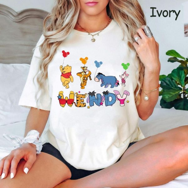Custom Name Winnie the Pooh Name Shirt, Personalized Character Tee, Tigger Eeyore Piglet Balloon Tee, Cute Disney Graphic, Custom Pooh Shirt