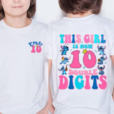 Custom Name Double Digits 10th Birthday Shirt, Stitch Birthday Tee, Stitch 10th Birthday Shirt, Double Digits Girl Shirt