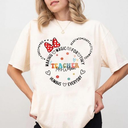 Personalized Teacher Magic Shirt, Making Magic Heart Shirt, Minnie Bow Tee, Shaping Tiny Humans Everyday Tee, Magic Heart Teacher Shirt