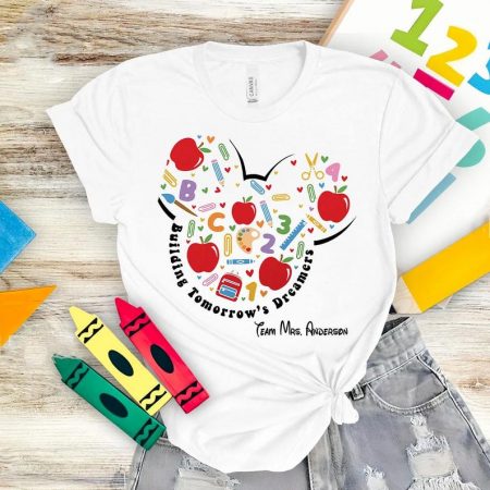 Custom Name Teacher Minnie Shirt, Building Tomorrow's Dreamers Shirt, School Apple Bow Tee,Teacher Team Shirt, Minnie Bow School Tee