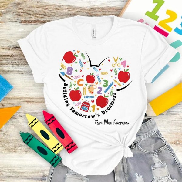 Custom Name Teacher Minnie Shirt, Building Tomorrow's Dreamers Shirt, School Apple Bow Tee,Teacher Team Shirt, Minnie Bow School Tee