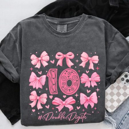 Comfort Colors Double Digits Birthday Shirt, Girls Coquette Bow Birthday Party, 10 Year Old Birthday Gift, Coquette Birthday Shirt