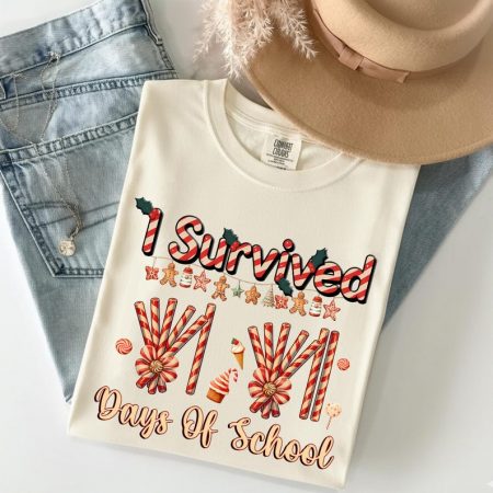 Retro I Survived 67 Days Of School Christmas Shirt, Candy Cane Tally Teacher Gift, Six Seven Trend Sweatshirt, Holiday School Tee