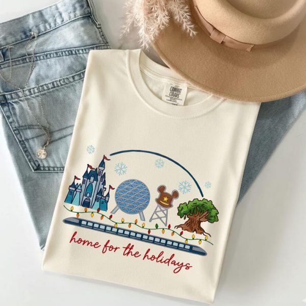 Comfort Colors Disney Christmas Four Parks Home For The Holidays Shirt, Epcot Animal Kingdom Tee, Mickey's Very Merry Xmas Party Tee