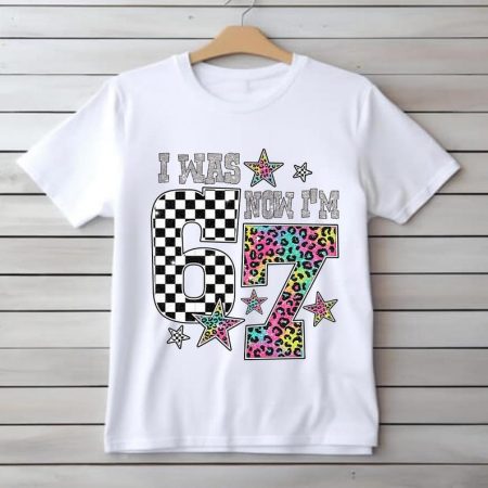 I Was 6 Now I'm 7 Shirt, Funny 7th Birthday Meme Tee, 67 Trend Shirt, Seven Year Old Birthday Gift, Funny Kids Birthday Shirt
