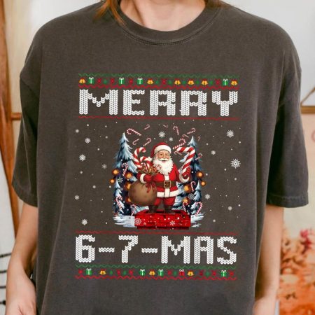 Funny Merry 67-Mas Santa Shirt Meme Christmas Tee Gag Gift for Teens Teachers Parents or Kids Trendy Holiday Humor T-Shirt
