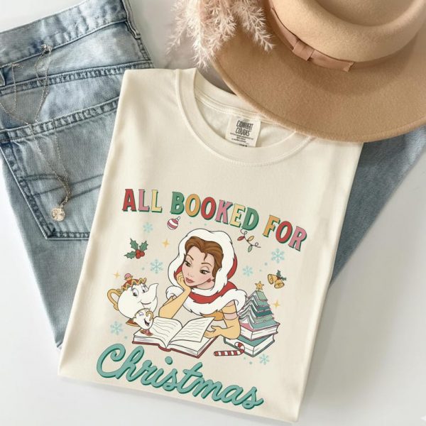 Retro All booked for Christmas shirt, Belle Princess Book Club shirt, Disney Christmas Reading Book T-shirt, Bookish Xmas Gift