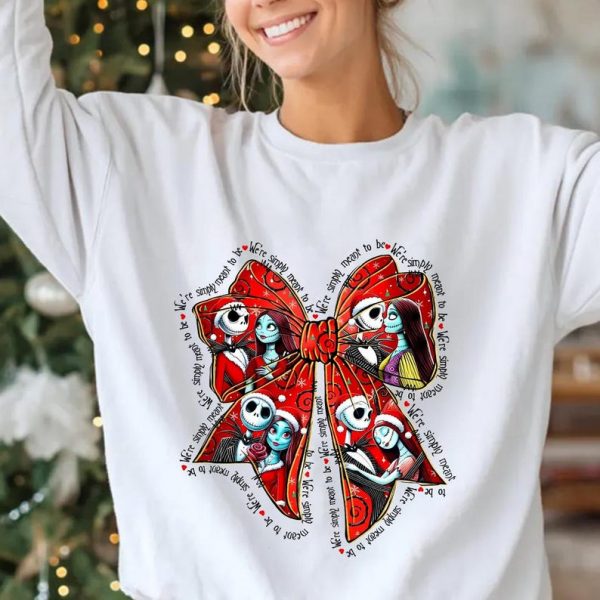 Nightmare Before Christmas Jack and Sally Horror Coquette Bow 2025 Shirt, Christmas Movie Couple Shirt, Disney Haunted Shirt