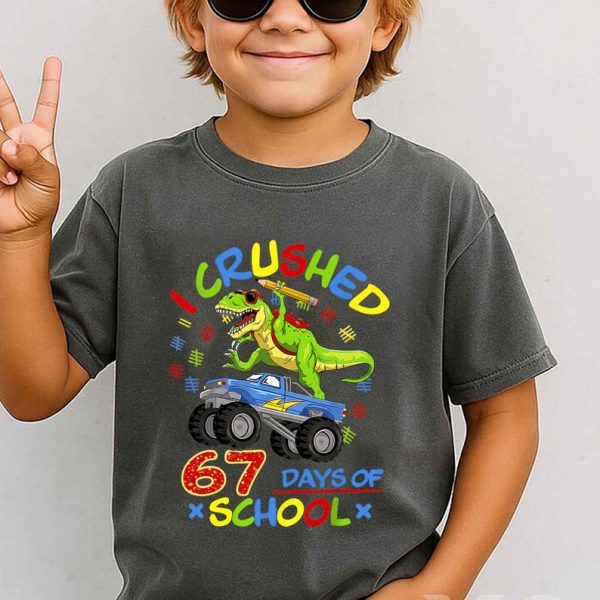 I Crushed 67 Days of School Shirt, Dinosaur & Monster Truck,Kids School Shirt, 67 Days of School Shirt for Kids