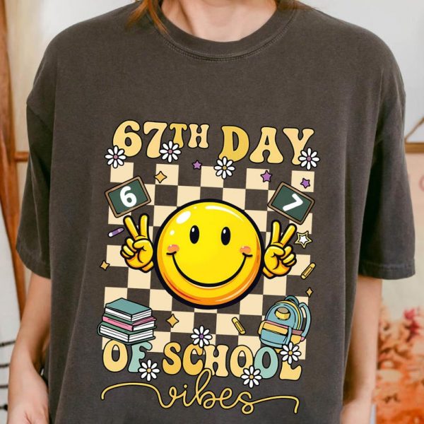 67 Days of School Meme Shirt, 100th Day of School Vibes Smile Face, Funny Viral 6 7 Six Seven Meme Shirt, 6 7 Teacher Student
