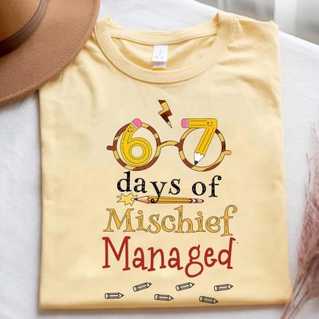 67 Days Of Mischief Managed Magic Style Teacher T-Shirt, Six Seven Teacher Shirt, Gift For Teacher, 67th Day Of School, 67 Meme