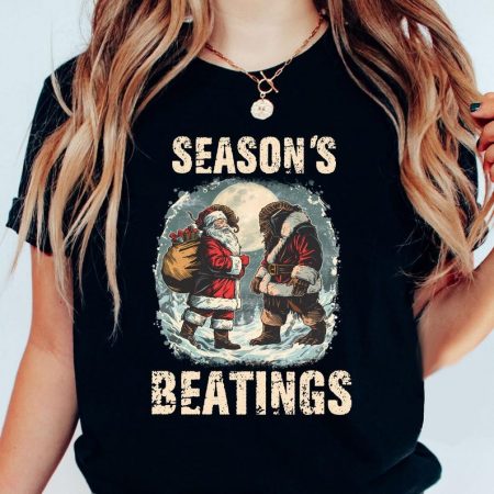 Vintage Krampus vs Santa Holiday Krampusnacht Shirt, Season's Beating Shirt, Dark Holiday Retro Design, Gothic Xmas Battle Shirt