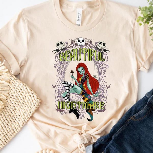 The Nightmare Before Christmas Jack & Sally Beautiful Nightmare Girls Shirt, Jack Skellington Halloween,Disneyland Halloween Family Shirt