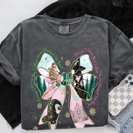 Coquette Bow Wicked Movie Inspired Pink & Green Shirt, Changed For Good Shirt, Wicked Birthday Girl Gift, Wizard Of Oz Shirt